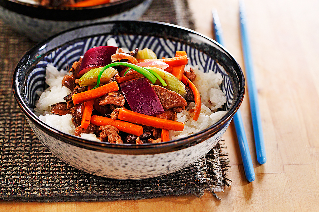 Ground Pork and Japanese Eggplant Stir-fry sautéed in a Ginger Garlic Bean Sauce Recipe