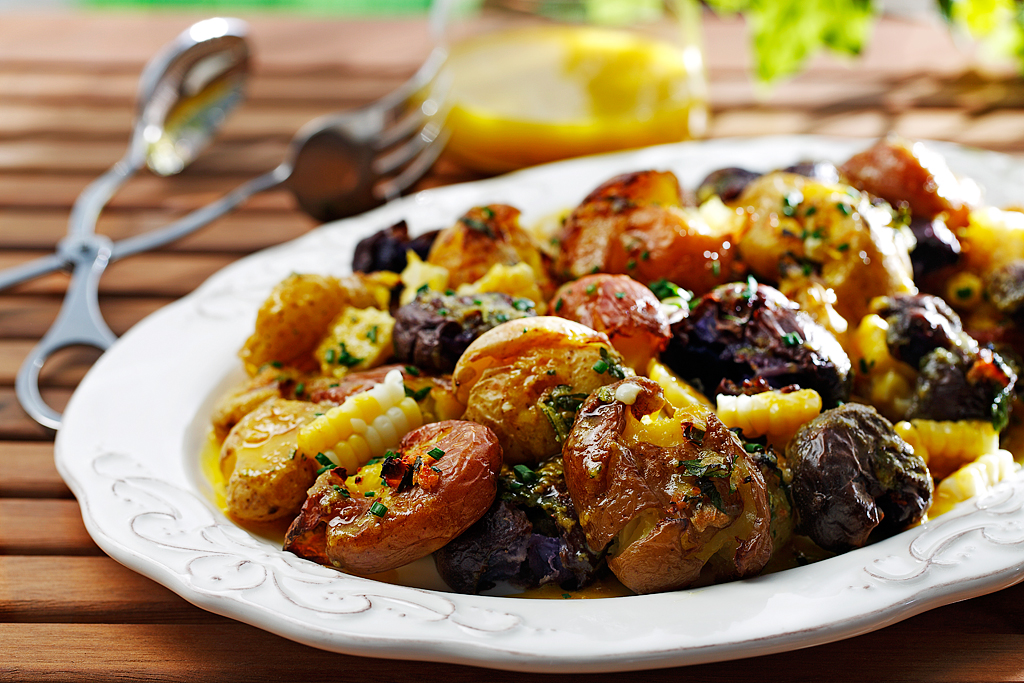Smashed Potato and corn salad with Rosemary Vinaigrette Recipe