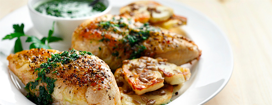 Roasted Chicken with Parsley Sauce and Halloumi Cheese Recipe