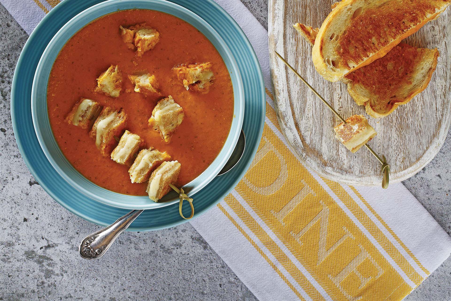 Roasted Tomato Bisque with Grilled Cheese Skewers recipe