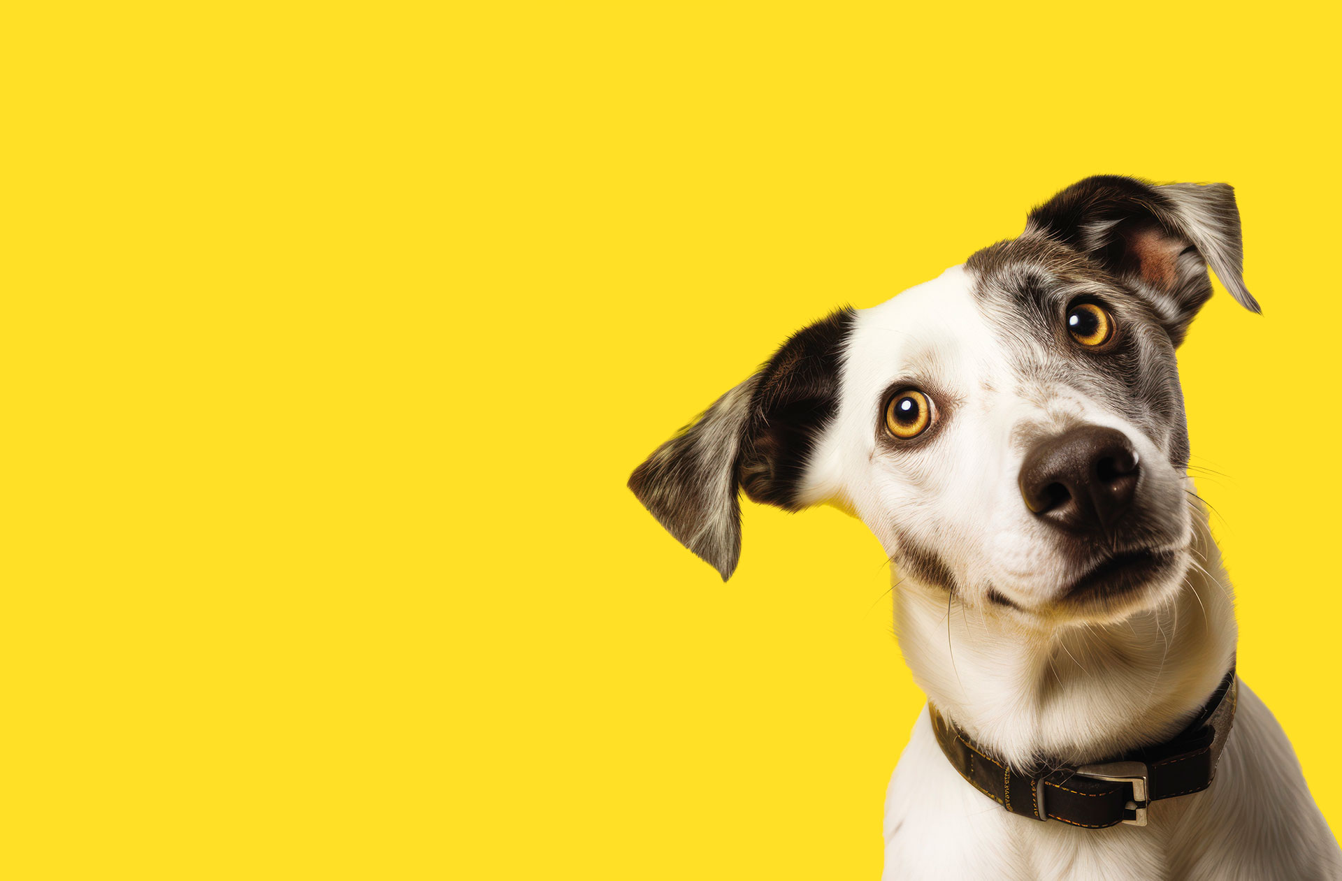 Cute dog yellow background